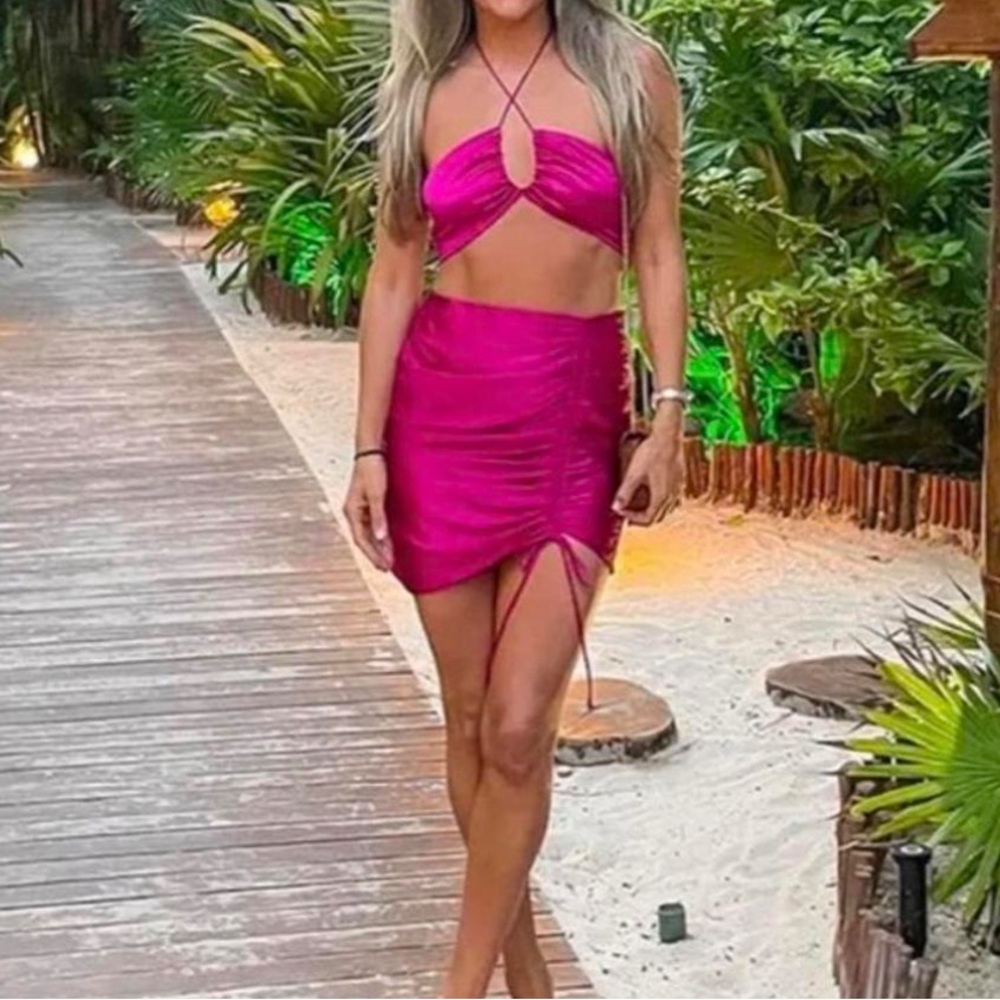 12th Tribe St. Barth’s Fuchsia Halter Top + Skirt Set